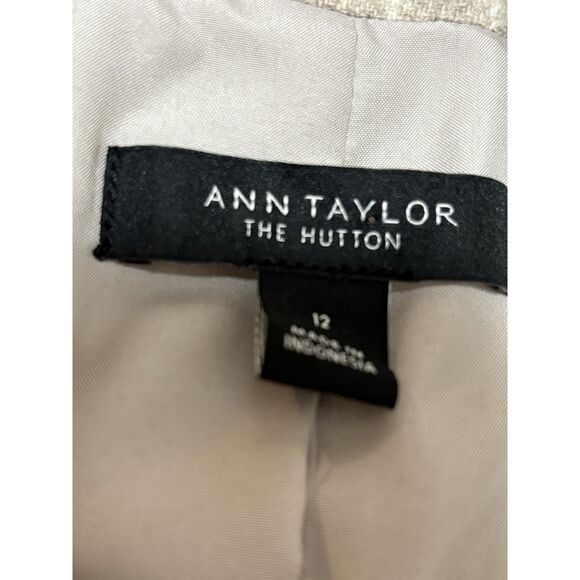 Ann Taylor Blazer Womens 12 Beige Pinstripe The Hutton Wool Blend Work Jacket - Picture 4 of 5